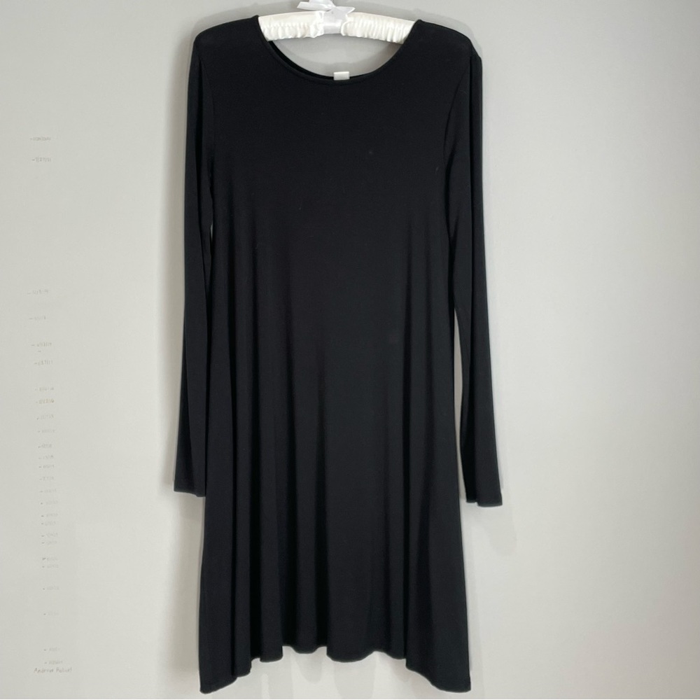 Old Navy Swing Dress Midi Size S Black Long Sleeve Goth Punk Minimalist Mod